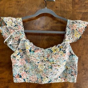 Lulus Sweeter than Ever Multi Floral Eyelet Lace Crop Top